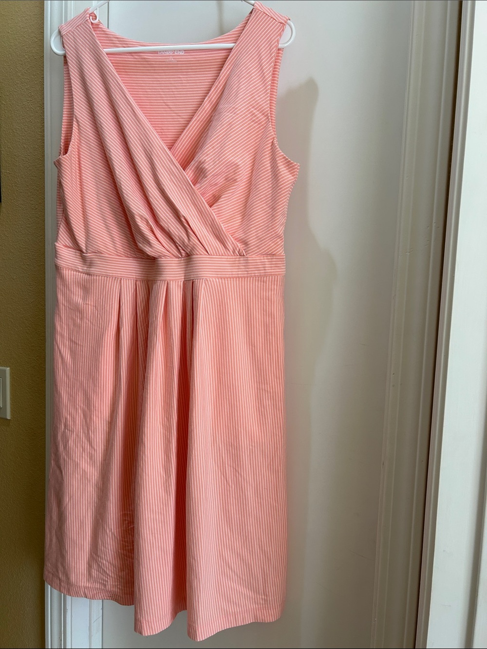 Lands' End Coral Pink Sleeveless Wrap Midi Dress